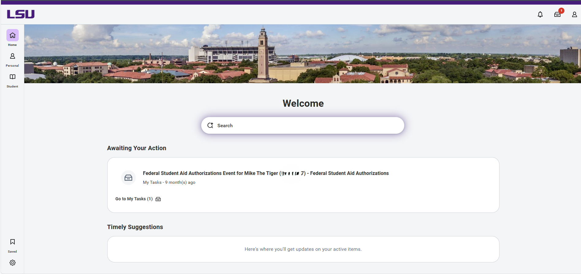 Image shows updated home page view for workday user